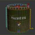 Green Propane Gas Storage Tank With Safety Sign And Metal Ladder Structure