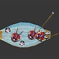 Decorative Ornament Set With Bowl Shaped Container Blue Liquid Fish Figurines And Chopsticks
