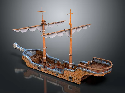 Wooden Ship Shaped Play Equipment with Masts and Sails for Kids Outdoor Playground Fun 3d model