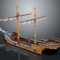 Wooden Ship Shaped Play Equipment with Masts and Sails for Kids Outdoor Playground Fun