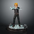 Blonde Character In Black Outfit Standing On Glowing Rune Base Emitting Blue Lightning From Hands
