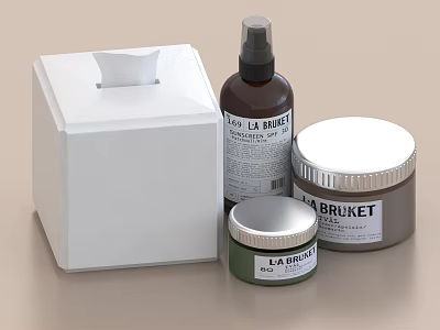 LA BRUKET Cosmetic Assortment With Spray Bottle Jars And Paper Box 3d model