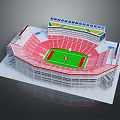 Multi Tiered Sports Stadium Architecture with Red Seats Green Turf and Solar Panel Roof