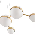 Modern Golden Chandelier with Multiple White Spherical Shades and Metal Frame