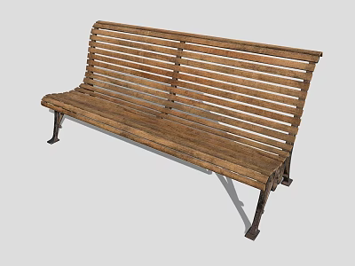 Wooden Outdoor Bench with Slatted Seat Backrest and Metal Legs for Garden Patio Use 3d model