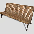 Wooden Outdoor Bench with Slatted Seat Backrest and Metal Legs for Garden Patio Use