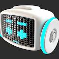 Smart Machine With White Body Blue Pixel Face And Modern Grid Panel Design 3d model