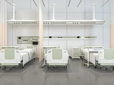 Medical Equipment Modern Hospital Beds in Ward with Digital Monitors and Ergonomic Design 3d model