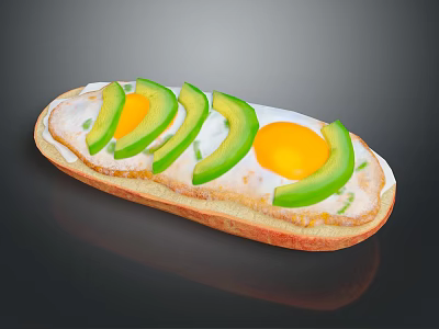 Delicious Open Faced Sandwich with Sunny Side Up Eggs and Fresh Avocado Slices 3d model