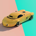 Yellow Vintage Mercedes Sports Car With Classic Design On Pink And Green Pastel Background