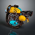 Vintage Yellow and Blue Rusted Motorcycle with Classic Frame and Design Details