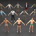 Multiple Men In Different Outfits Standing In 3D Character Design Scene 3d model