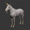 White Mythical Unicorn With Shiny Horn And Flowing White Mane Standing