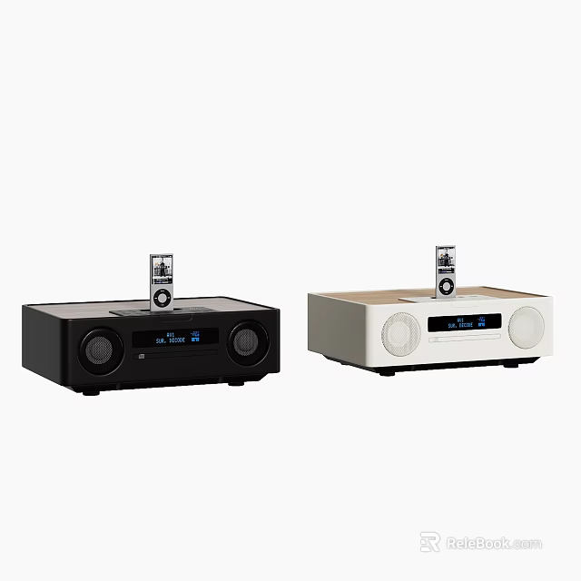 Black and White Wireless Desktop Speaker Systems With Digital Time Display And Remote Control 3d model