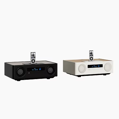 Black and White Wireless Desktop Speaker Systems With Digital Time Display And Remote Control 3d model