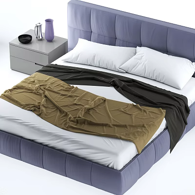 Leather Double Bed Modern Double Bed 3d model