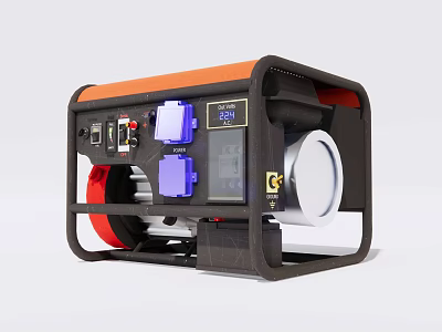 Industrial Equipment Portable Generator Orange Black Exterior Control Panel Digital Dashboard and Wheels 3d model