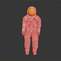 Human Astronaut In White Spacesuit With Gold Helmet And Colorful Buttons Against Gray Gradient Background