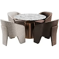 Elegant Dining Table Set With Upholstered Chairs Round Marble Top Copper Base 3d model