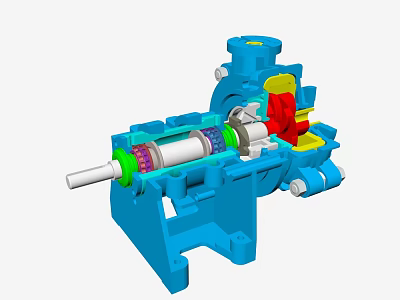 Industrial Pump Mechanical Design With Internal Components And Rotating Shaft 3d model
