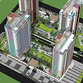 Garden Landscape Layout Design With Central Green Spaces And Surrounding Residential Buildings