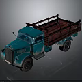 Vintage Blue Classic Truck With Red Wooden Cargo Bed And Retro Details