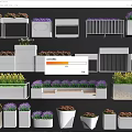 White Flower Planters With Various Designs And Colorful Lavender Green Plants