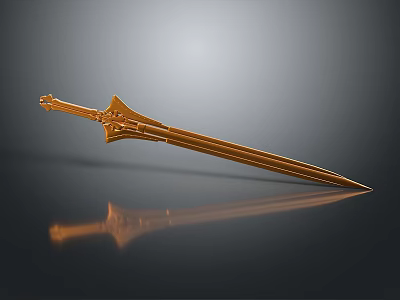 Ornate Golden Sword Design With Decorative Hilt And Sharp Blade 3d model