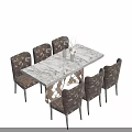Dining Table And Chairs Set With Marble Tabletop Patterned Upholstered Chairs Vase And Plant Decoration