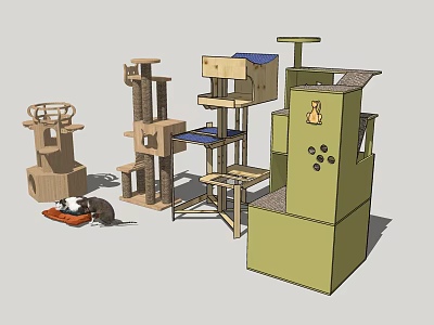 Wooden Cat Trees And Multi Level Pet Furniture For Feline Play And Rest 3d model