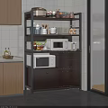 Modern Wooden Kitchen Sideboard with Shelves Microwave Fruit Bowl and Storage Jars