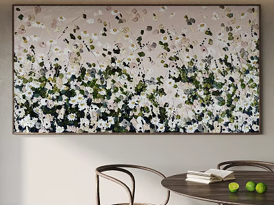 Large Abstract Floral Painting With White Flowers Green Foliage And Textured Brushstrokes 3d model