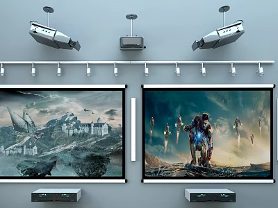 Ceiling Mounted Projection Monitoring System With Multiple Projectors And Projection Screens 3d model