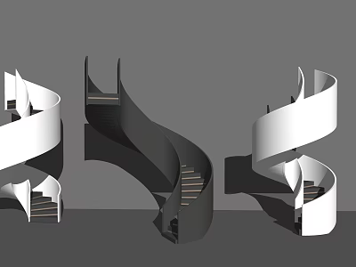 Three Different Modern Spiral Staircase Designs With Black And White Structure 3d model