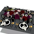 Elegant Tableware Set for Dining Table With Floral Arrangement and Candles 3d model