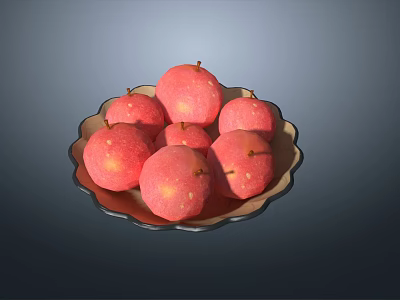 Fresh Ripe Red Peaches in a Shallow Bowl on Dark Background Surface 3d model