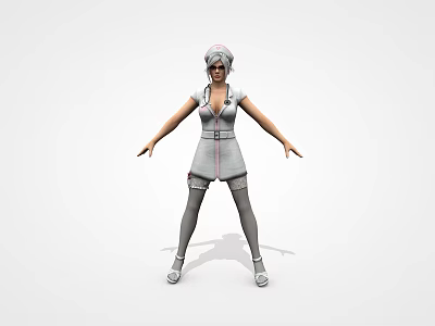 Woman in Nurse Uniform Standing with Arms Outstretched on Gray Background 3d model