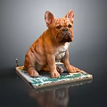 Brown French Bulldog Sitting On Platform With Green And White Patterns
