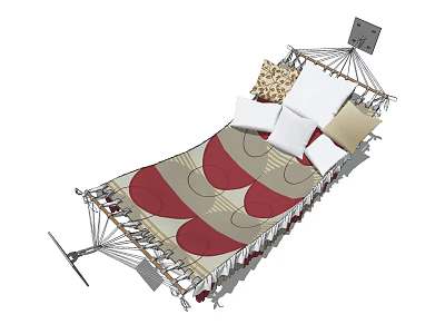 Stylish Hammock With Red And Beige Pattern And White Beige Leopard Print Pillows 3d model