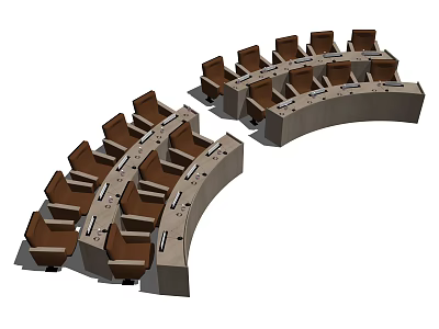 Curved Conference Table With Brown Chairs For Office Meeting Room Setup 3d model