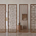 Chinese-style Lattice Hallway Partition Solid Wood Hollow-out Carved Screen New Chinese-style Screen 3d model