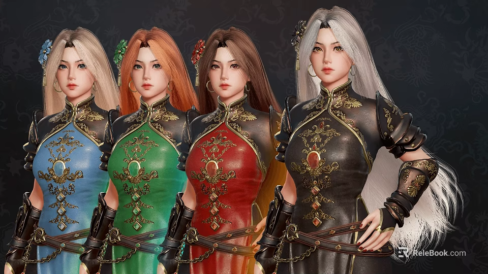 Game Movie Female Characters In Traditional Cheongsam Outfits 3d model 