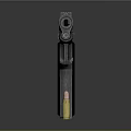 Handgun Pistol With Metallic Silver Body And Single Bullet On Dark Reflective Surface