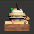 Cartoon Style Scene With Wooden Platform Row Holding Arranged Items Like Carrots Bread And Bowl