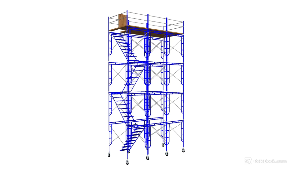 Blue Mobile Scaffolding With Ladder Platform And Wheels For Construction Use 3d model 