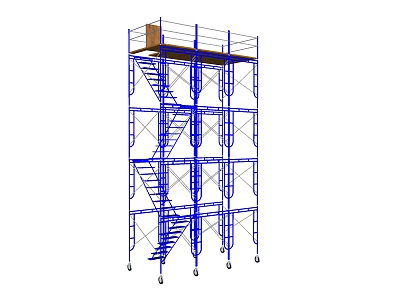Blue Mobile Scaffolding With Ladder Platform And Wheels For Construction Use 3d model