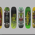 Vibrant Skateboard Deck Collection with Diverse Graphics and Colorful Patterns 3d model