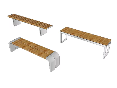 Modern Outdoor Landscape Seats With Wooden Surfaces Metal Frames And Varied Designs 3d model
