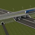 Modern Road Infrastructure with Train Bridge Vehicles Streetlights and Grassland