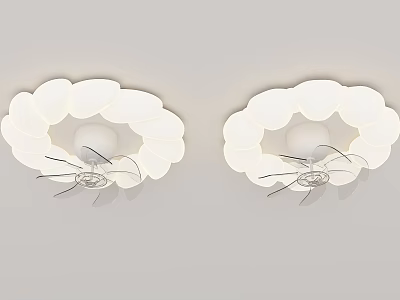 Two White Petal Shaped Lighting Combination Ceiling Mounted With Round Light Source And Metal Brackets 3d model
